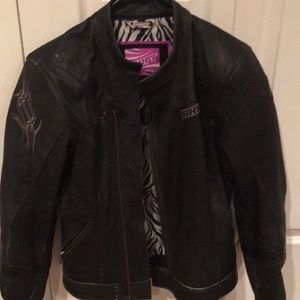 Women's fitted small black motorcycle jacket